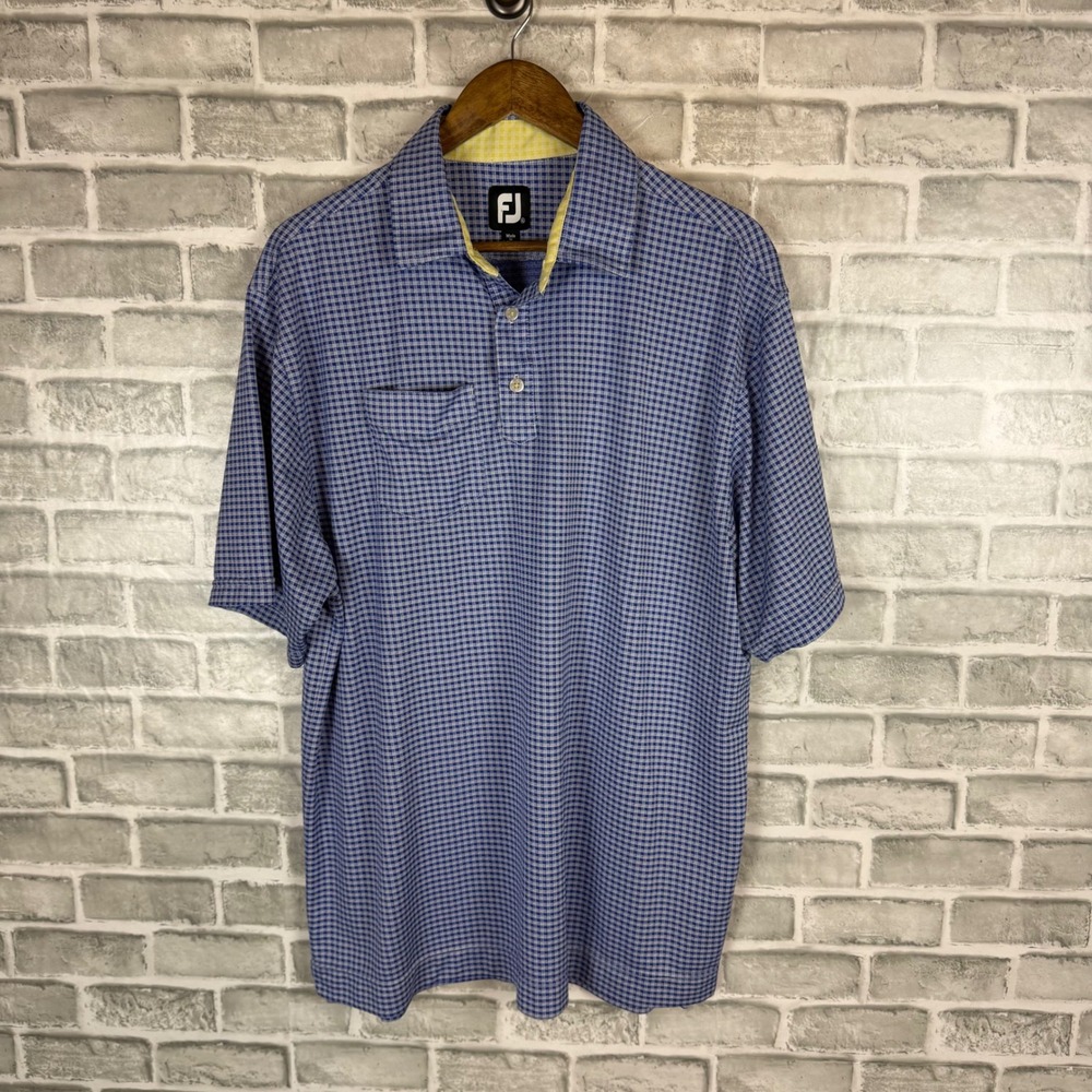 FootJoy Mens XL Blue Gingham Polo Shirt La Quinta Resort Club Golf Short Sleeve - Picture 2 of 8